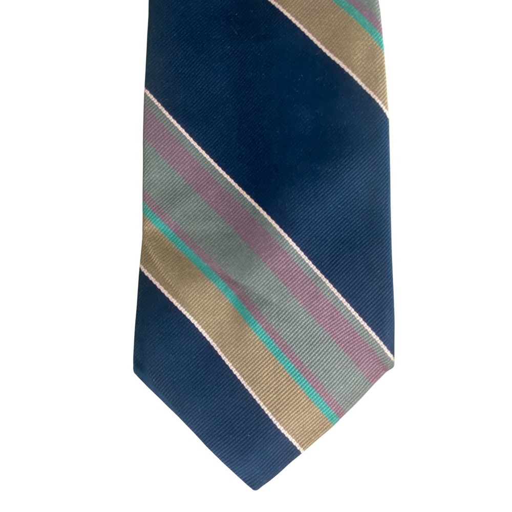 VTG J. Hays & Co Clothiers Silk Tie Mens Navy Tan Purple Striped Repp 56x3.5